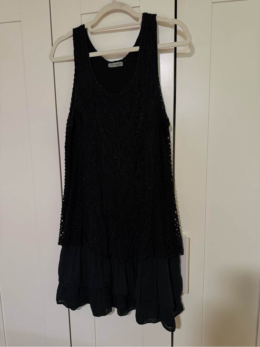 Tempo Paris Black Crochet Tiered Mini Dress